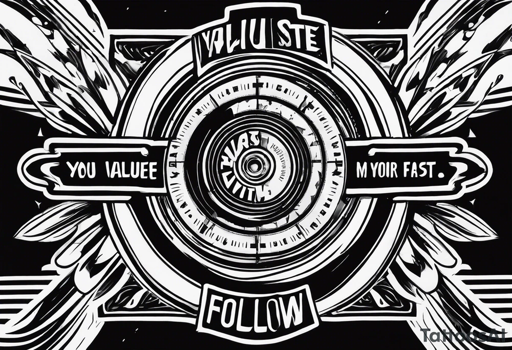 “I you value your life. Shoot straight, move fast and follow me” with bullseye in flames tattoo idea