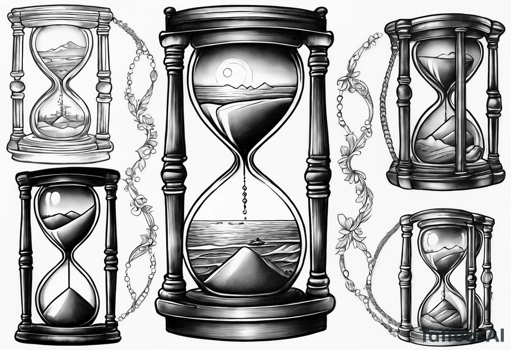 hourglass grandfather memorial sunset tattoo idea
