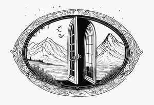 Lord of the rings and Harry Potter movie mashup. Small and simple. Not too much artistic detail. Hobbit door hole, wands, elvish writing, deathly hallows tattoo idea