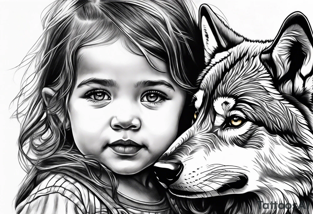Toddler girl with wolf face tattoo idea