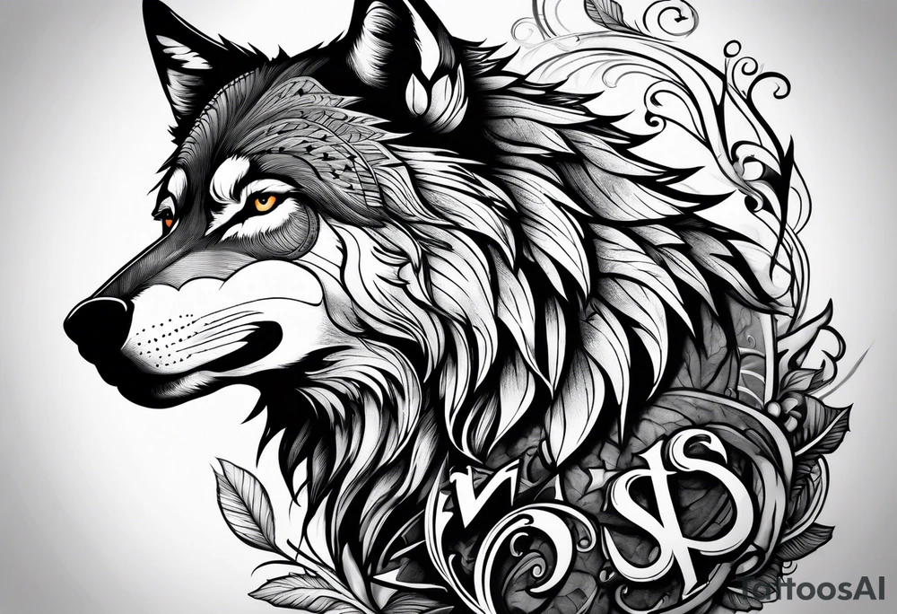 picture of a wolf with the letters SP around it tattoo idea