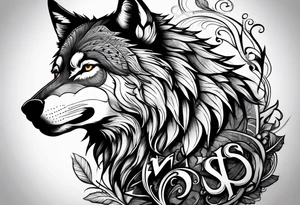 picture of a wolf with the  letters SP around it tattoo idea