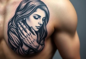 Chicano style woman with praying hands and rosary in hands tattoo idea