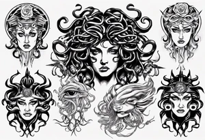 Powerful lusty Medusa white eyes tattoo idea