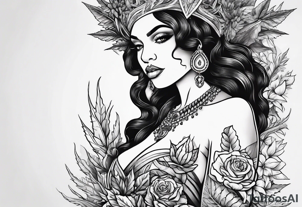 Black Goddess of marijuana tattoo idea