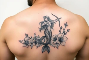 mermaid and sea flowers, Sagittarius tattoo idea