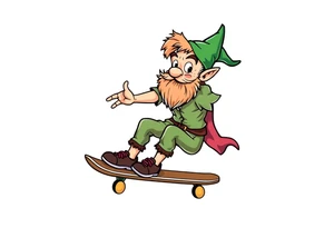 an old bearded peter pan riding a skateboard tattoo idea