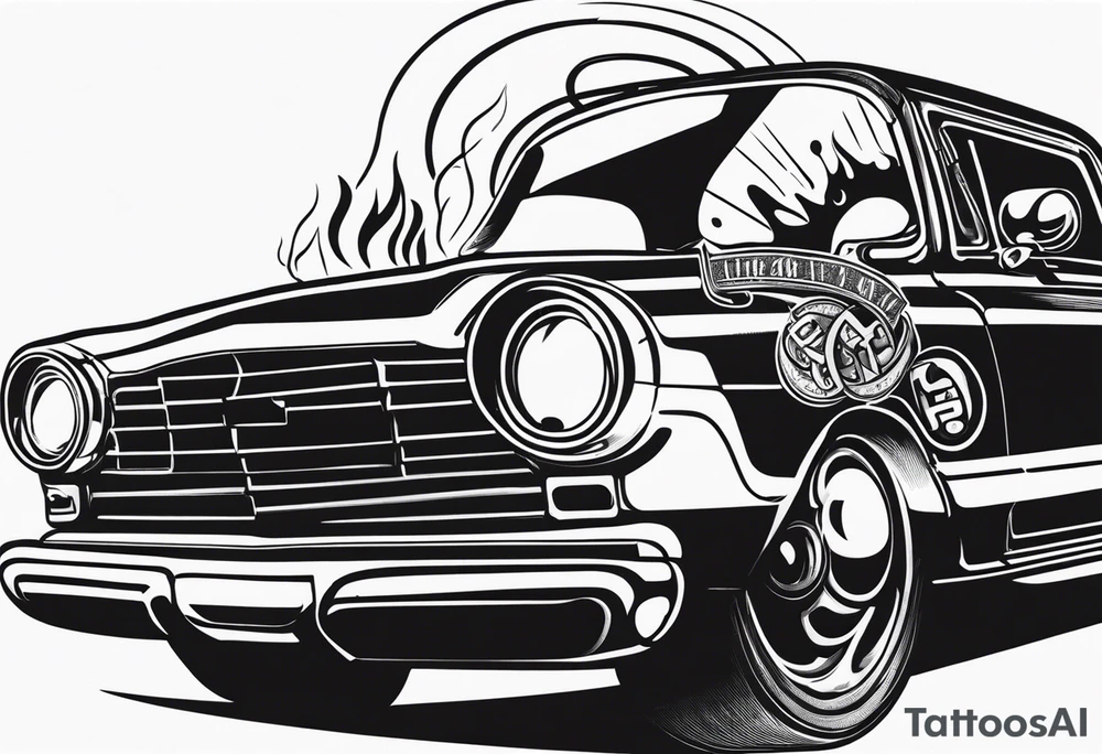 Gear shifting knob and money and fire tattoo idea