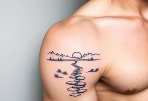 Pathway to lake scene with the cosmos in the sky tattoo idea
