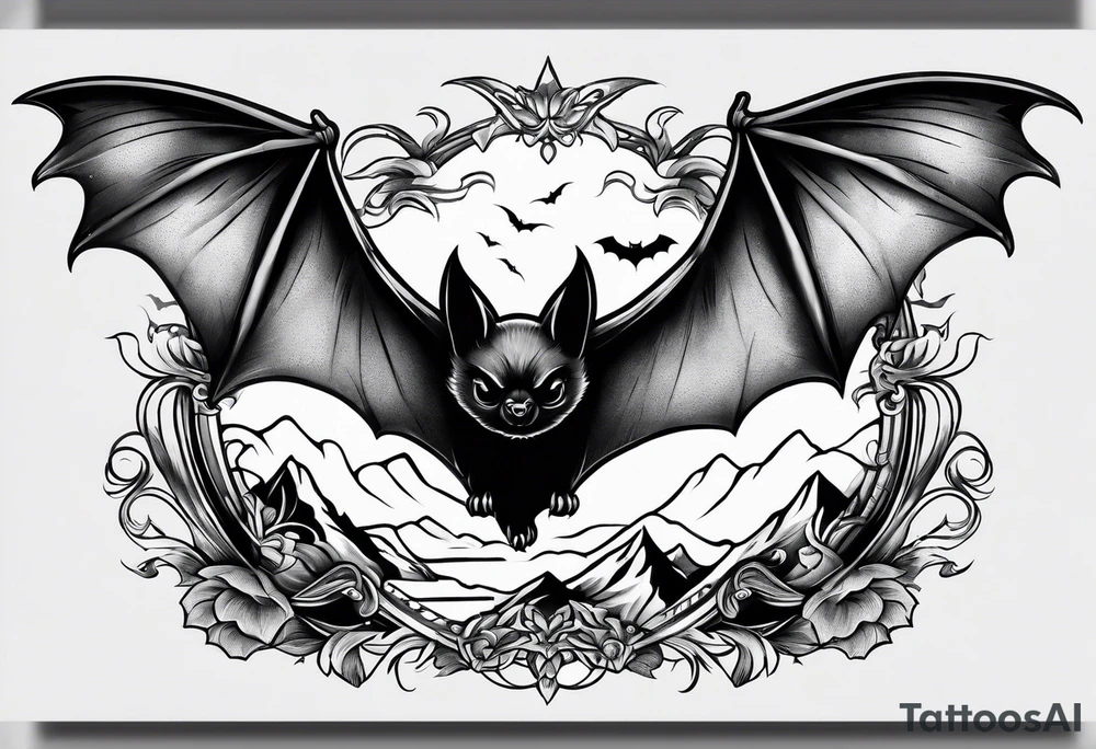 Flying bat tattoo idea