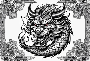 Chinese dragon fighting a bull tattoo idea