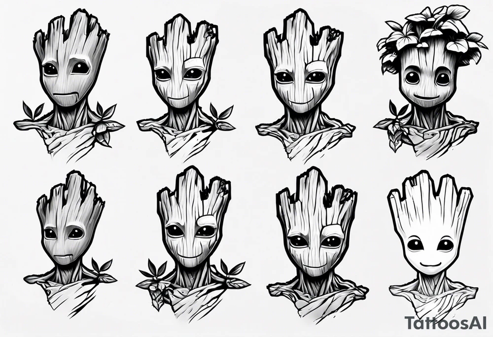 baby Groot half sleeve tattoo idea