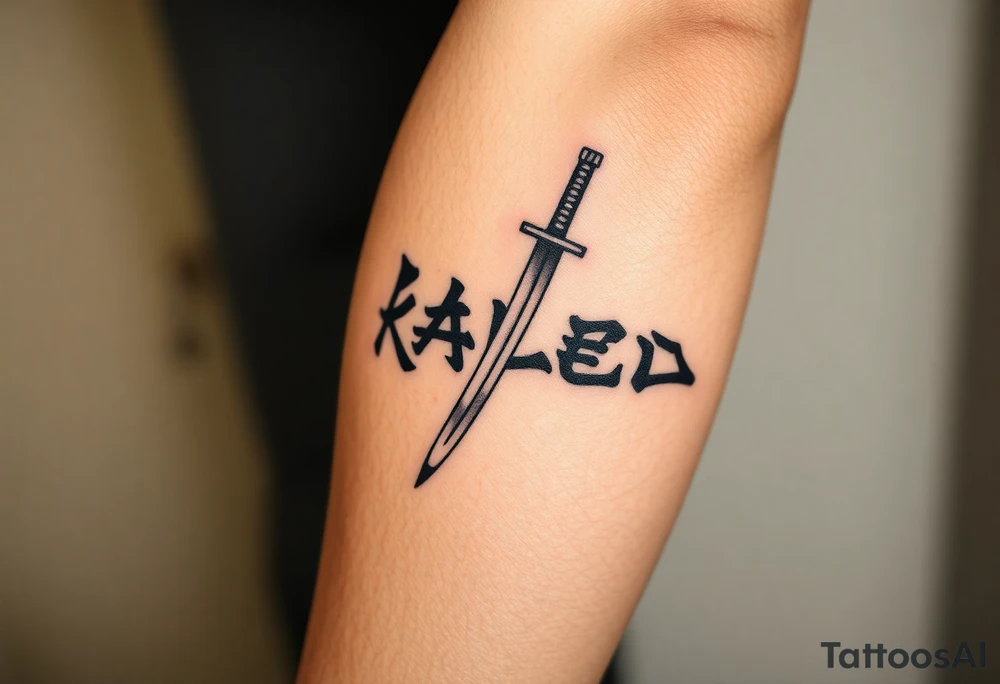 Fabled in korean with a katana through the word tattoo idea