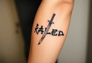 Fabled in korean with a katana through the word tattoo idea