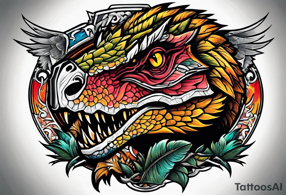 Old school raptor jurasic park tattoo idea