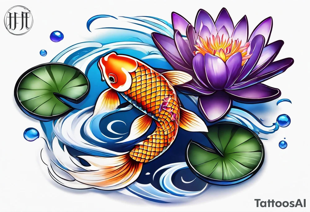 Koi fish with a water Lilly and a violet tattoo idea