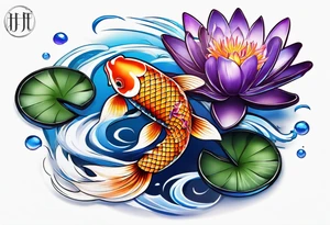 Koi fish with a water Lilly and a violet tattoo idea