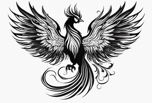 tribal pheonix with long tail curling tattoo idea