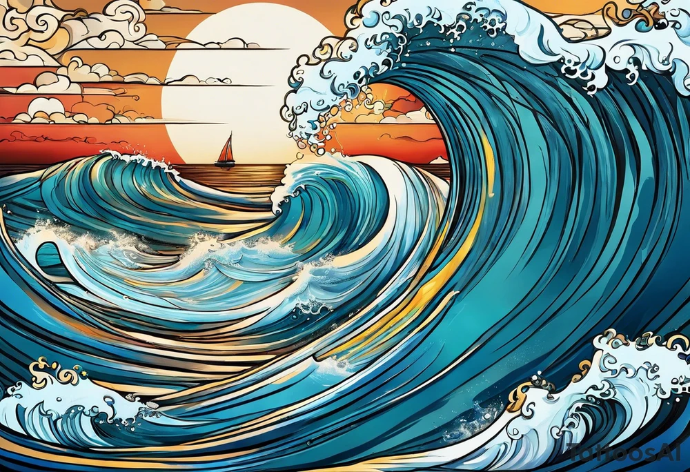 ocean waves with "come what may" written underneath in cursive tattoo idea