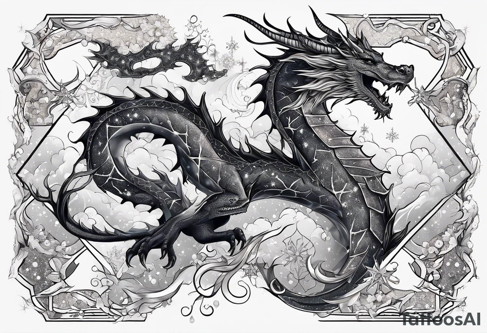 Constellation, dragon,snowflake tattoo idea