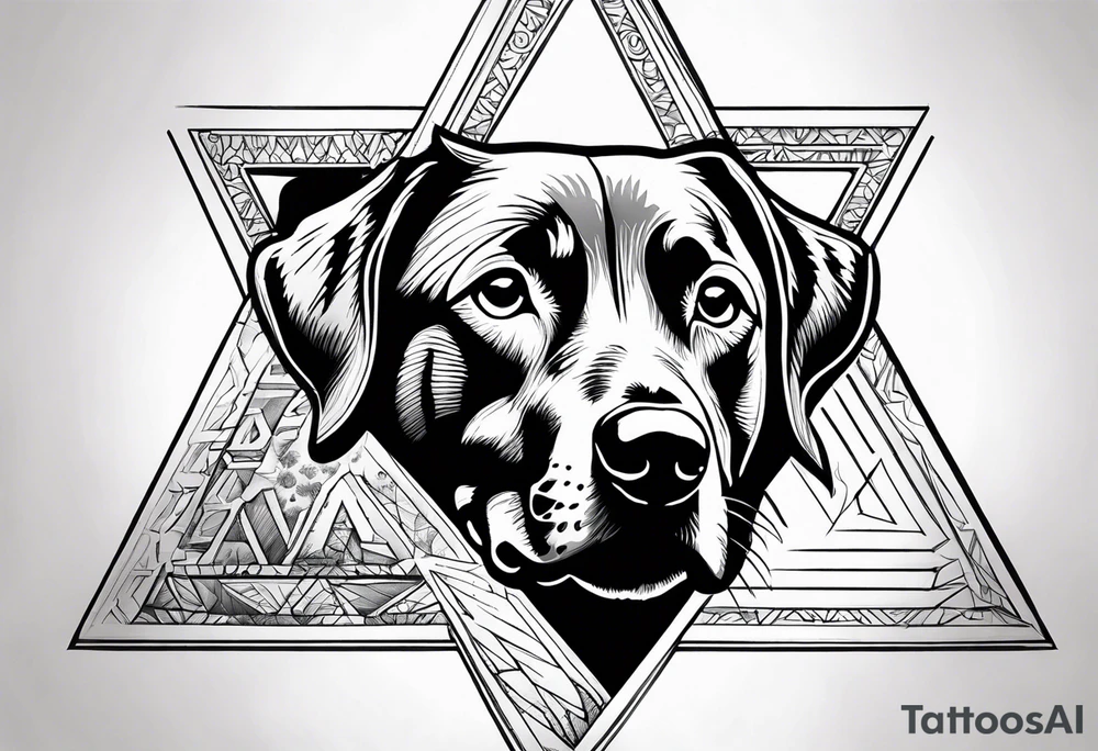 dog inside a triangul tattoo idea
