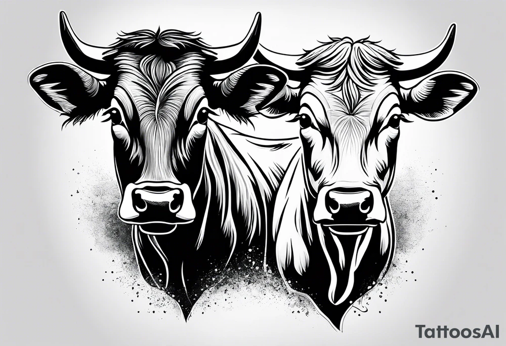 two cow facing each other tattoo idea