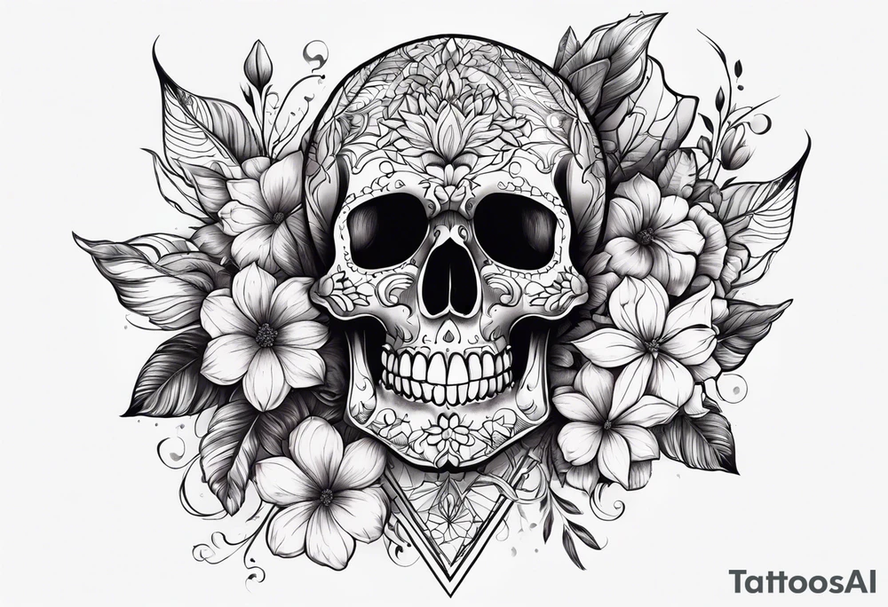Flowers with skull l tattoo idea