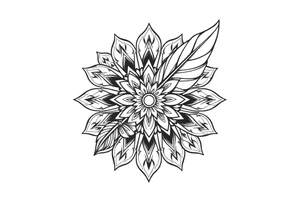 spiritual bold line feather mandala tattoo idea