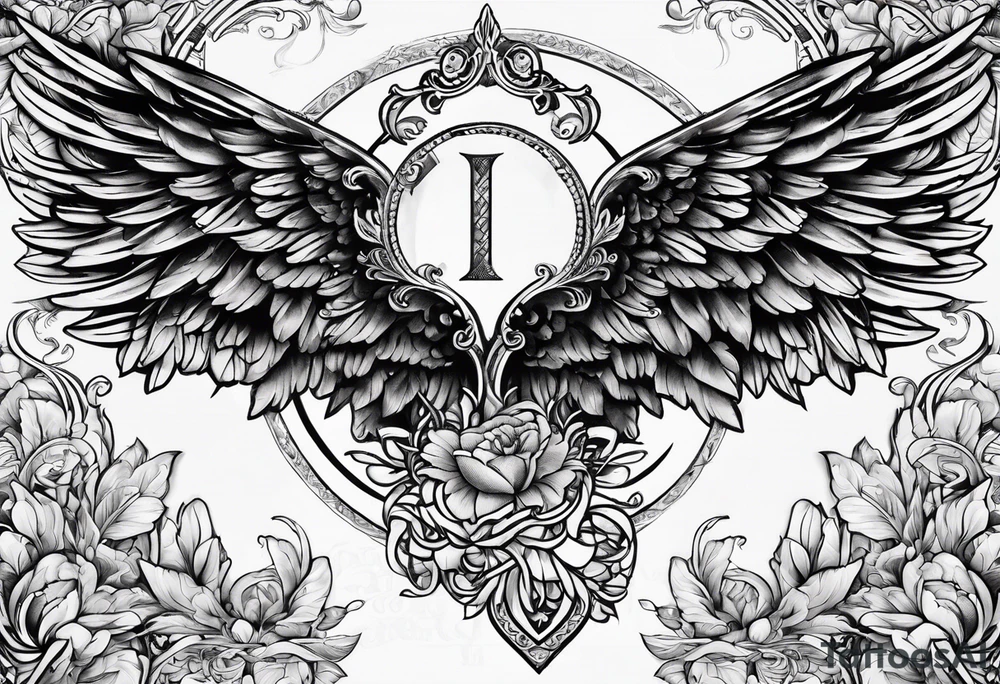 Angel Wings with the word Glenn in between tattoo idea