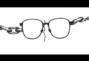 Glasses against a breaking chain
The chain symbolizes the limitations of poor vision, and its breaking is your liberation. Glasses can be against this background. tattoo idea