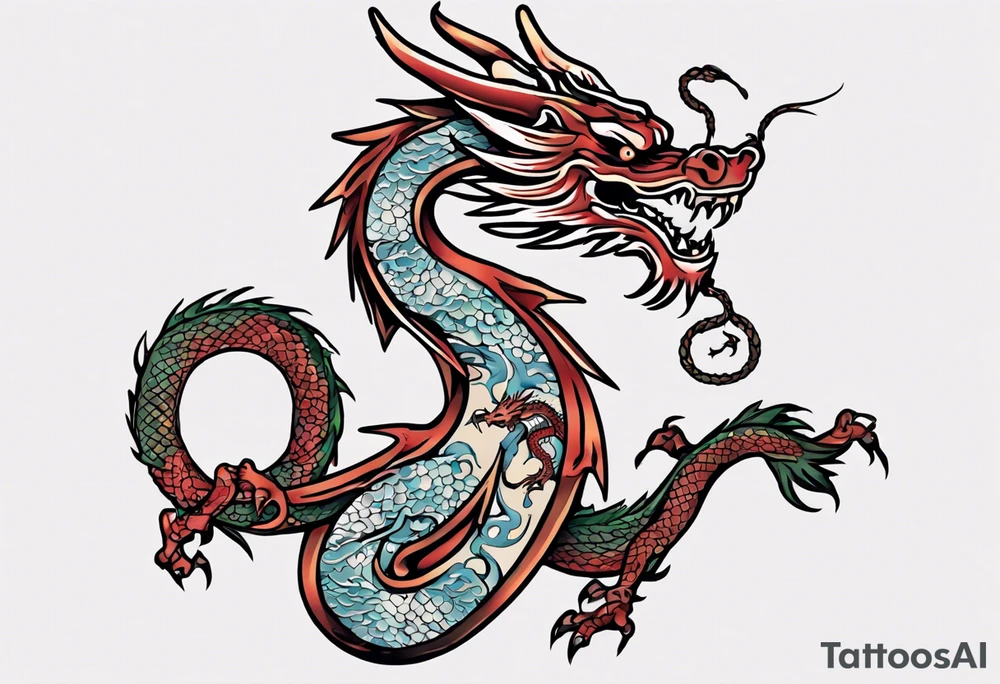 A simple tattoo of the year "2024" with a simple Chinese dragon tattoo idea