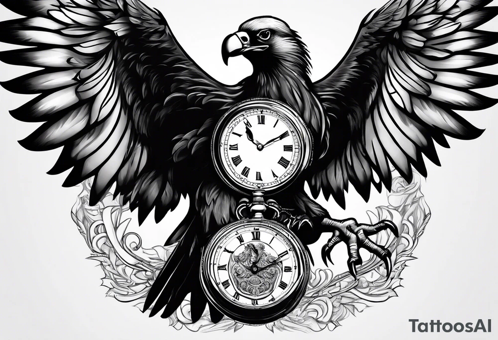 Vulture Holding Pocket watch tattoo idea