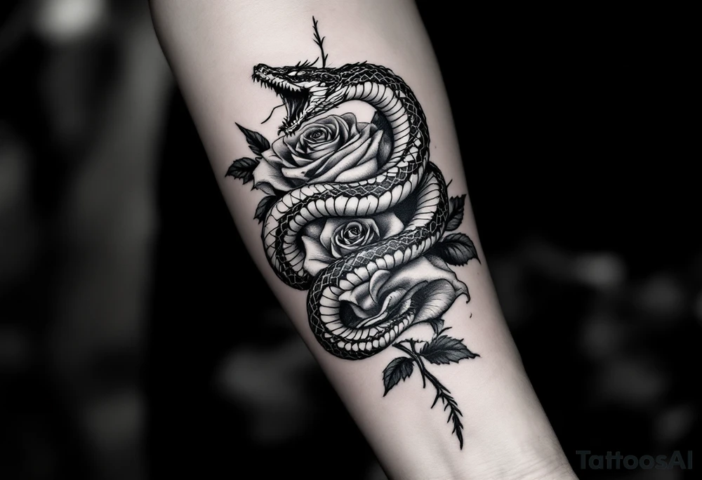 powerful snake wrapped around a rose a partner tattoo tattoo idea