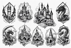 dragons protecting a castle tattoo idea