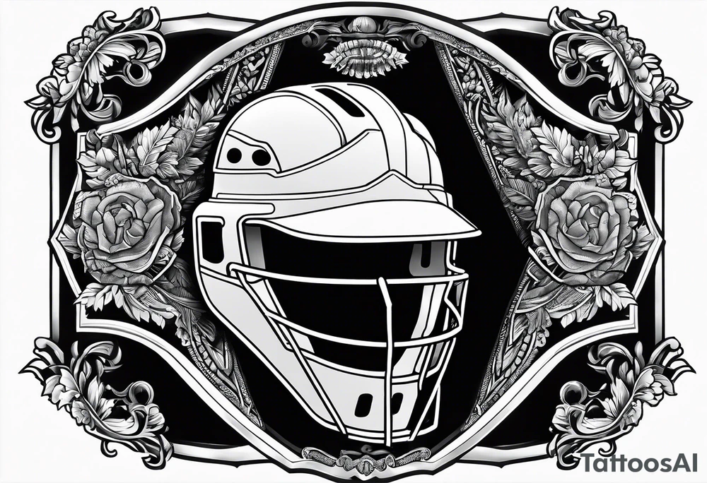 baseball home plate with a catcher helmet on a black background tattoo idea