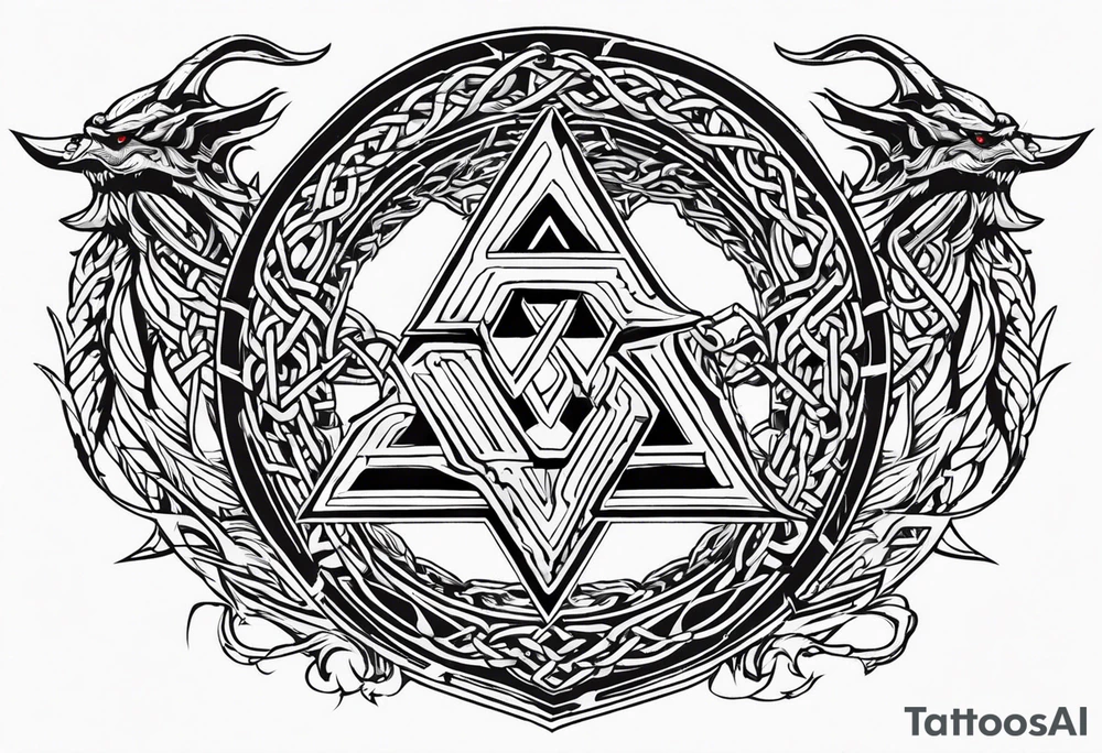 Valhalla sword shield dragon axe Valknut barbed wire chains tattoo idea Valhalla sword shield dragon axe Valknut barbed wire chains tattoo idea
