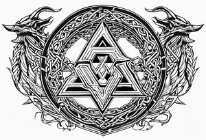 Valhalla sword shield dragon axe Valknut barbed wire chains tattoo idea