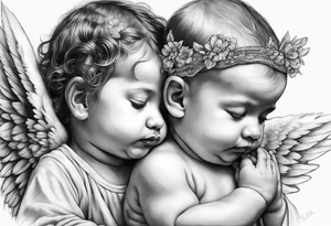 baby angels, praying, wings tattoo idea