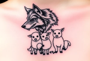 Big bad wolf in a sheep costume hunting 3 little pigs tattoo idea