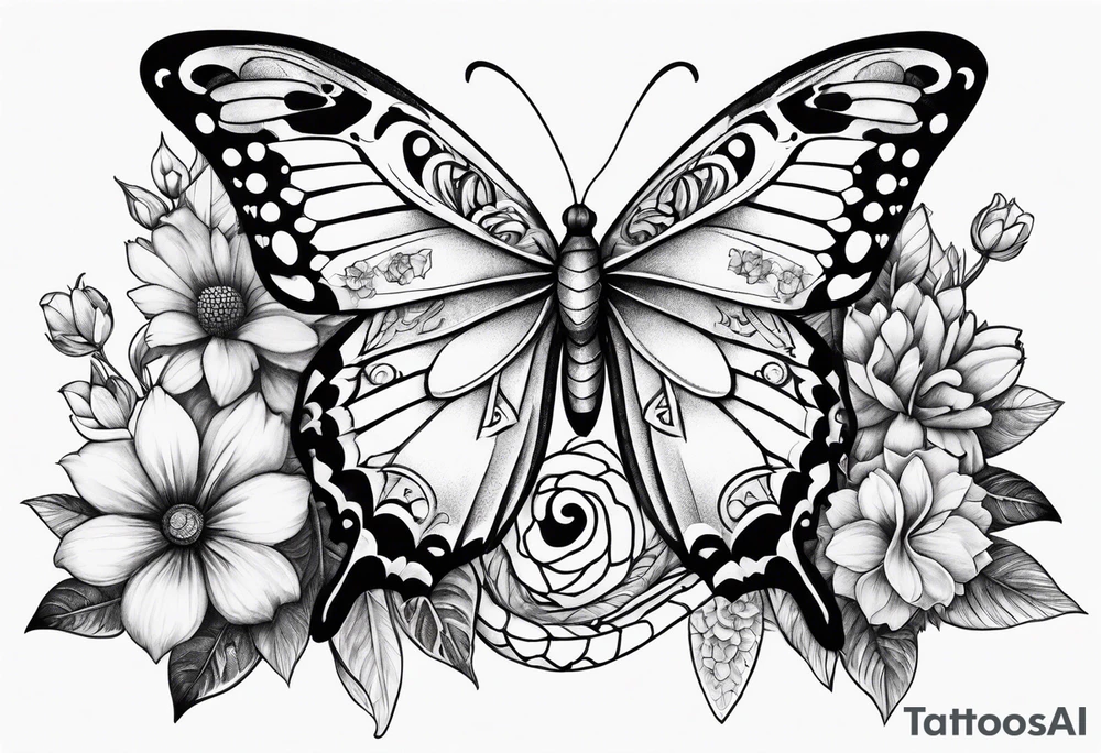 Butterflies with flowers & snake tattoo idea