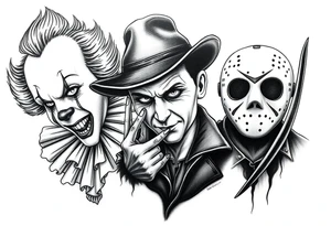 Pennywise, Freddy Krueger, Michael Meyers, and jason voorhees tattoo idea