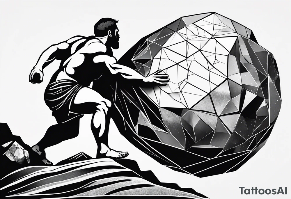 Sisyphus pushing the rock in minimalist stlye tattoo idea using geometric shapes tattoo idea