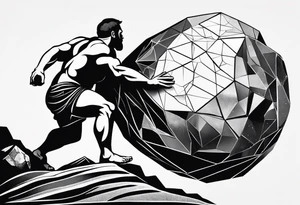 Sisyphus pushing the rock in minimalist stlye tattoo idea using geometric shapes tattoo idea
