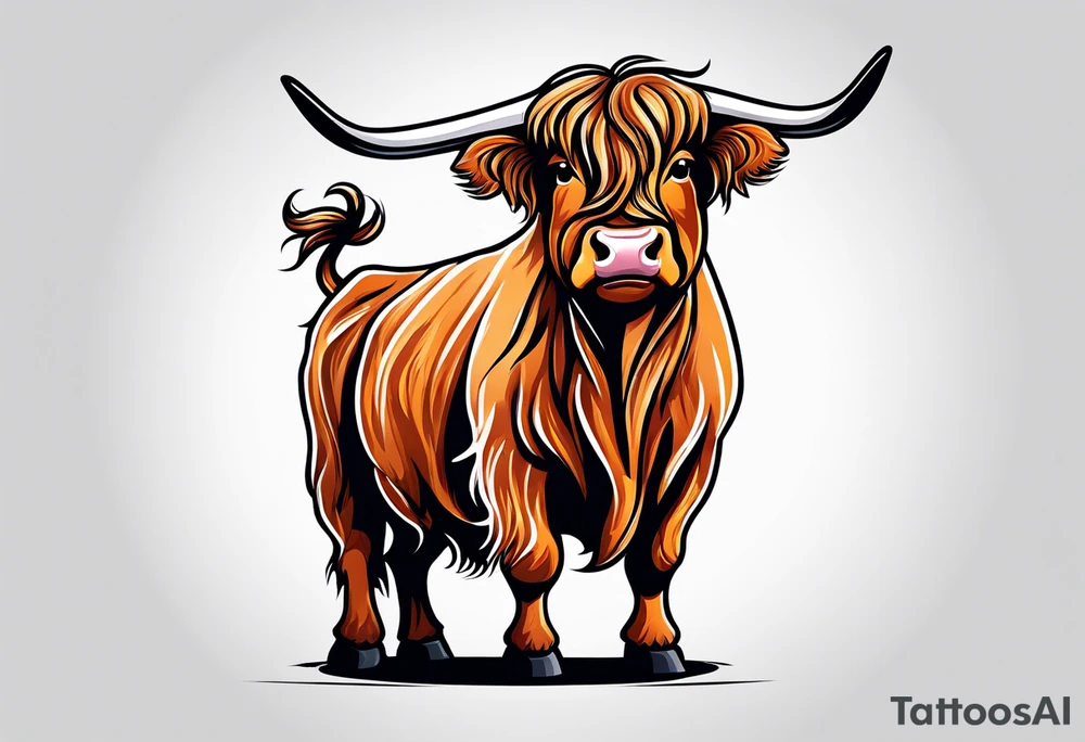 goofy highland cow standing on hind legs tattoo idea