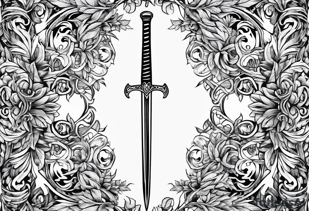 Leafy vines with sword tattoo idea