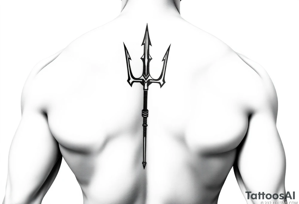 realistic muscular man with trident tattoo idea