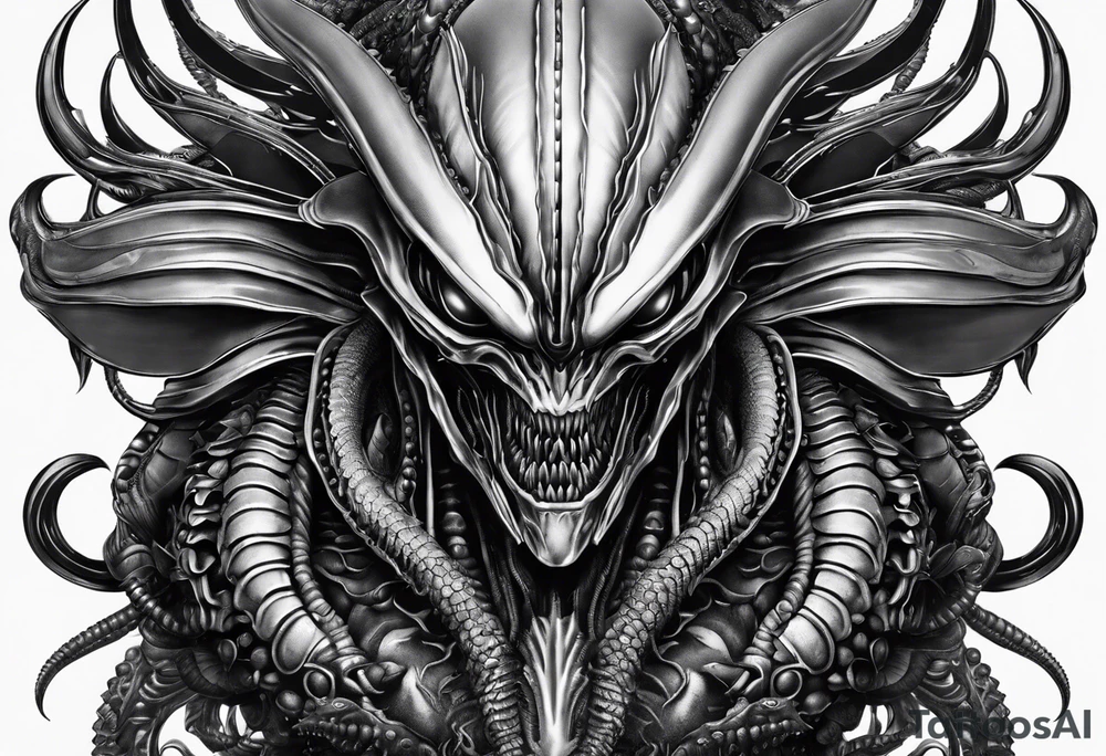 Full body Xenomorph queen with ovomorph eggs tattoo idea