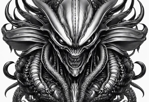 Full body Xenomorph queen with ovomorph eggs tattoo idea