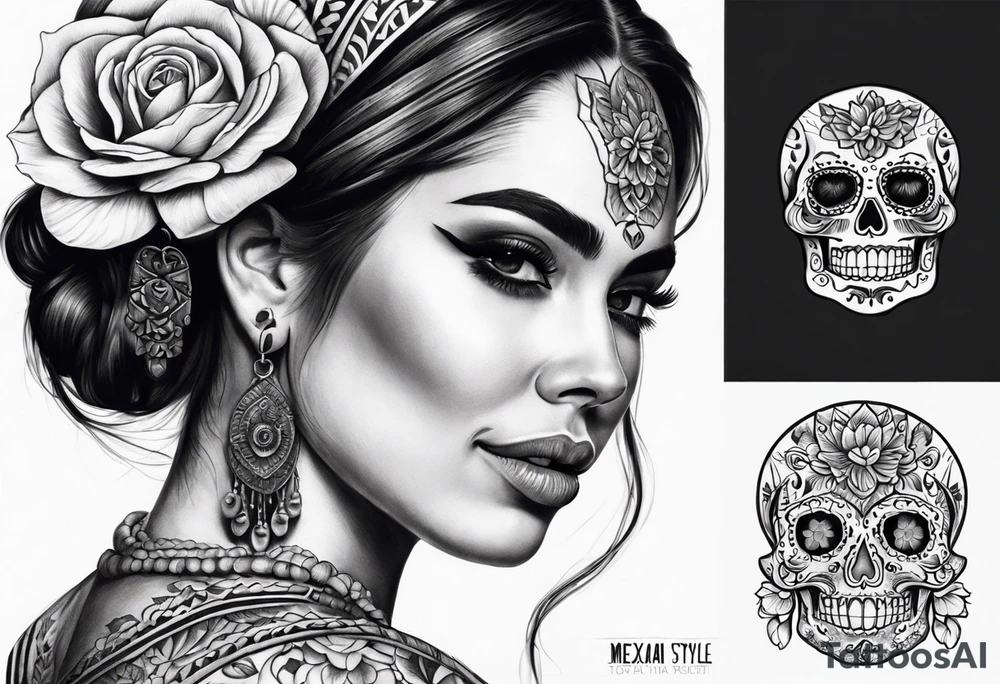 mexican style woman skull tattoo total body tattoo idea