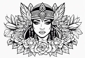 Aztec princess, feather roses tattoo idea